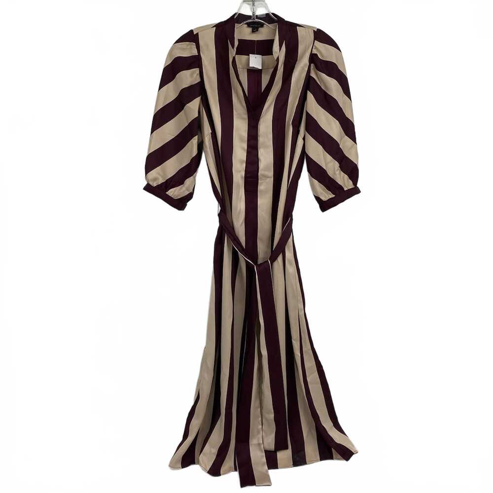 Ann Taylor Purple Beige Satin Puff Sleeve Midi Dress | Womens S